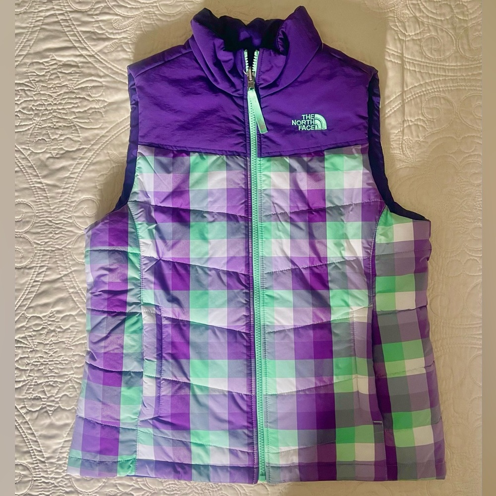 The North Face Puffer Vest Girls Sz Large, Womens XXS Multicolor Plaid Full Zip